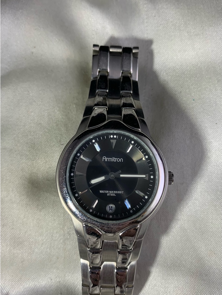 Armitrom Mens Silver Stainless Steel Watch With Black Dial